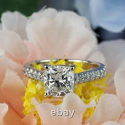 2 Ct Cushion Cut Moissanite Pave Set Engagement Gift Ring 14K White Gold Plated