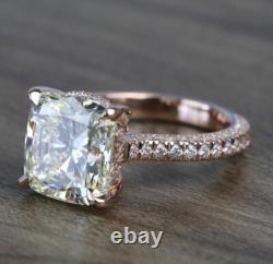 2 Ct Cushion Cut Moissanite Pave Set Engagement Gift Ring 14K White Gold Plated