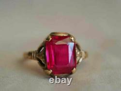 2 Ct Emerald Brilliant Cut Ruby 14K Rose Gold FN Vintage Engagement Solid Ring