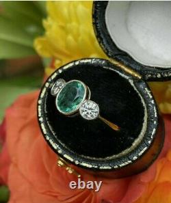 2 Ct Emerald & Diamond Trilogy Wedding Vintage Art Deco Ring 925 Sterling Silver