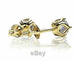 2 Ct Round-Cut Diamond Vintage Solitaire Stud Earrings In 14K Yellow Gold Finish