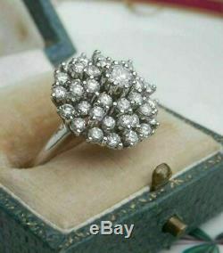 2 Ct Round Diamond Vintage Cocktail Cluster Ring Solid 14K White Gold Finish