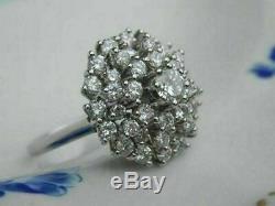 2 Ct Round Diamond Vintage Cocktail Cluster Ring Solid 14K White Gold Finish