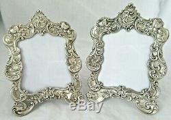 2 Vintage Ornate Gorham Sterling Silver Picture Frame Repousse Pr Floral Easel