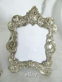 2 Vintage Ornate Gorham Sterling Silver Picture Frame Repousse Pr Floral Easel