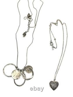 2 Vintage Silpada Sterling Silver 925 Necklaces Heart & Hammered Disc Designs