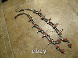 22 EXTRA FINE Vintage Navajo Sterling Silver CORAL Squash Blossom Necklace