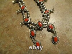 22 EXTRA FINE Vintage Navajo Sterling Silver CORAL Squash Blossom Necklace