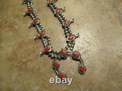 22 EXTRA FINE Vintage Navajo Sterling Silver CORAL Squash Blossom Necklace