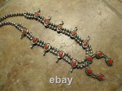 22 EXTRA FINE Vintage Navajo Sterling Silver CORAL Squash Blossom Necklace