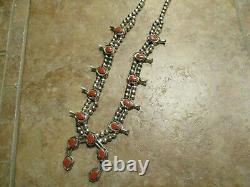 22 EXTRA FINE Vintage Navajo Sterling Silver CORAL Squash Blossom Necklace