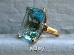 25Ct Emerald Cut Aquamarine Vintage Engagement Ring 14k Rose Gold Finish