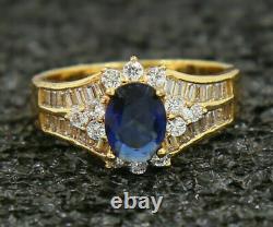 2CT Oval Cut Blue Sapphire Simulated Diamond Vintage Engagement Ring925 Silver