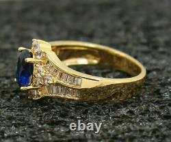 2CT Oval Cut Blue Sapphire Simulated Diamond Vintage Engagement Ring925 Silver