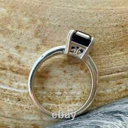2Ct Asccher Cut Lab Created Sapphire Women's Ring 14K White Gold Plated Silver