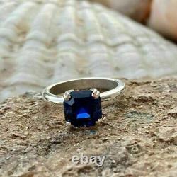 2Ct Asccher Cut Lab Created Sapphire Women's Ring 14K White Gold Plated Silver