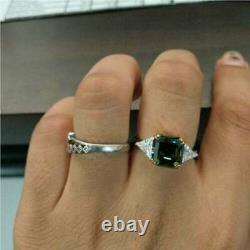2Ct Asscher Cut Green Emerald Solitaire Engagement Ring in 14k White Gold Finish
