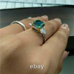 2Ct Asscher Cut Green Emerald Solitaire Engagement Ring in 14k White Gold Finish