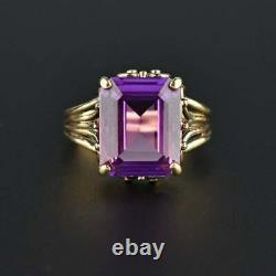 2Ct Emerald Cut Amethyst Women's Vintage Engagement Ring 14K Yellow Gold Finish