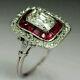 2ct Emerald Cut Vvs1 Diamond & Ruby Art Deco Engagement Ring 14k White Gold Over