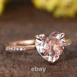 2Ct Heart Cut Lab Created Morganite Women's Ring 14K Rose Gold Plated Silver
