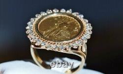 2Ct Lab Created Ring For Her LIBERTY COIN Ring 14K Yellow Gold Finish
