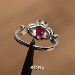 2Ct Oval Cut Lab Created Red Ruby Solitaire Weddings Ring 14K White Gold Plated