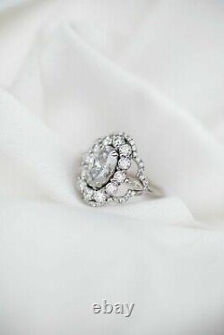 2Ct Oval Cut Moissanite Diamond Halo Engagement Ring 14k White Gold Plated