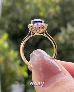 2Ct Oval Cut Simulated Blue Sapphire Halo Engagement Ring 14K Yellow Gold Plated