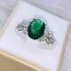 2ct Oval Green Emerald Vintage Solitaire Engagement Ring 14k White Gold Finish