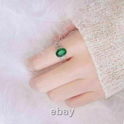 2Ct Oval Green Emerald Vintage Solitaire Engagement Ring 14K White Gold Finish