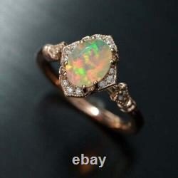 2Ct Oval Lab Created Fire Opal Halo Vintage Engagement Ring 14K Rose Gold Finish