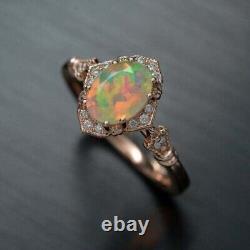 2Ct Oval Lab Created Fire Opal Halo Vintage Engagement Ring 14K Rose Gold Finish