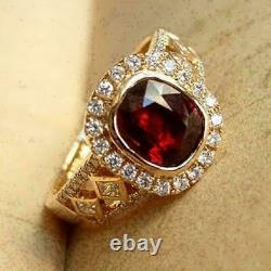 2Ct Oval Lab-Created Red Garnet Halo Wedding Ring 14K Yellow Gold Silver Plated