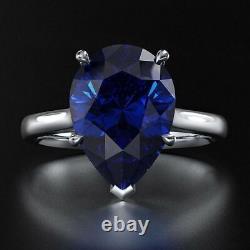 2Ct Pear Cut Lab Created Sapphire Solitaire Women's Ring 14K White Gold Plated