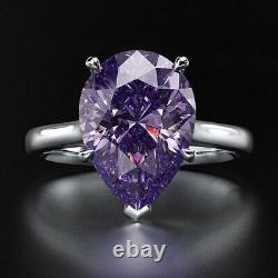 2Ct Pear Lab Created Amethyst Solitaire Engagement Ring 14K White Gold Plated
