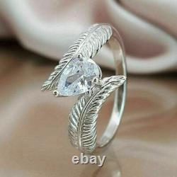 2Ct Pear Simulated Diamond Feather Fabulous Engagement Ring 14k White Gold Plate