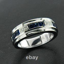 2Ct Princess Cut Blue Sapphire Men's Wedding Band Ring 14K White Gold Plated