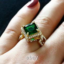 2Ct Princess Cut Lab Created Green Emerald Engagement Ring14k Yellow Gold Plated