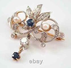 2Ct Round Cut Brooch Pin Blue Sapphire Lab Created 14k Yellow Gold Plated Silver