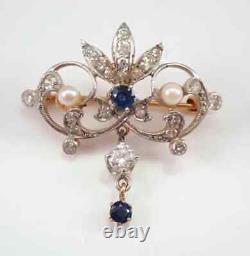 2Ct Round Cut Brooch Pin Blue Sapphire Lab Created 14k Yellow Gold Plated Silver