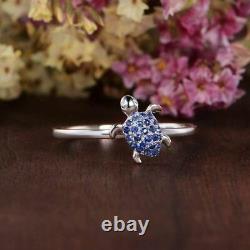 2Ct Round Cut Lab Created Sapphire Turtle Engagement Ring 14K White Gold Plated
