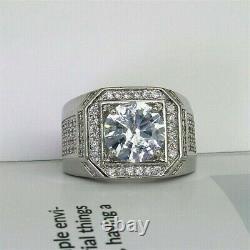 2Ct Round Cut Moissanite Engagement Men's Ring In 14K White Gold Plated Silver