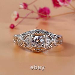 2Ct Round Cut Moissanite Vintage Solitaire Engagement Ring 14K White Gold Finish