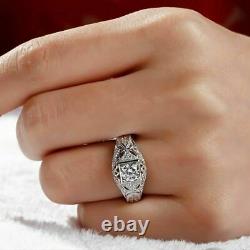 2Ct Round Cut Moissanite Vintage Solitaire Engagement Ring 14K White Gold Finish