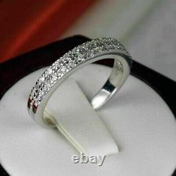 2Ct Round Cut Real Moissanite Half Eternity Wedding Ring 14K White Gold Finish