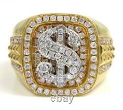 2Ct Round Cut Real Moissanite Men's Cluster Wedding Ring 18K Yellow Gold Plated