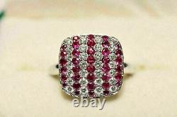 2Ct Round Cut Red Ruby & Diamond Cluster Engagement Ring 14K White Gold Plated