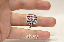 2Ct Round Cut Red Ruby & Diamond Cluster Engagement Ring 14K White Gold Plated