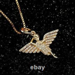 2Ct Round Cut Simulated Diamond Angle Wings Pendant 14KYellow Gold FN Free Chain